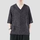 Elbow-sleeve V-neck Pattern T-shirt