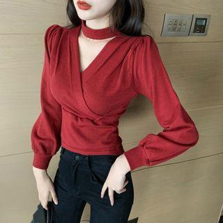 Choker V-neck Knit Top