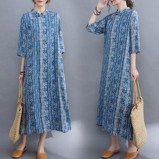 3/4-sleeve Print Midi Shirtdress