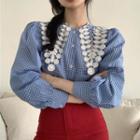 Long-sleeve Plaid Peter Pan Collar Blouse