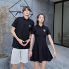 Couple-matching Embroidered Polo Shirt / A-line Polo Dress / Contrast Trim Shorts