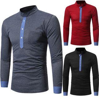 Mock-neck Contrast Trim Long-sleeve T-shirt