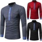 Mock-neck Contrast Trim Long-sleeve T-shirt