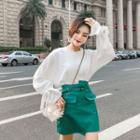 Tie-cuff Sweatshirt / Asymmetric Mini Skirt / Set