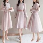 Bell-sleeve Fringed Midi A-line Dress