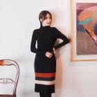Mock-neck Color-block Rib-knit Dress