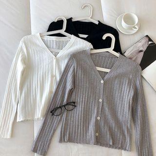 Long-sleeve V-neck Single-breasted Cardigan