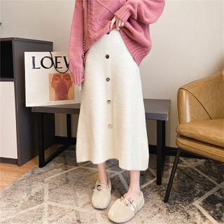 Button-up Midi A-line Knit Skirt