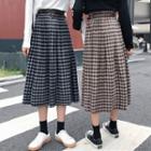 Pleated Plaid Midi A-line Skirt