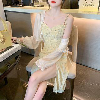 Spaghetti Strap Floral Side-slit A-line Dress