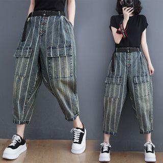 Striped Capri Baggy Jeans