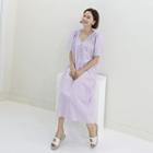 Open-placket Shirred-detail Linen Blend Dress