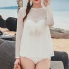 Cut Out Bow-accent Swimsuit + Long-sleeve Cover-up