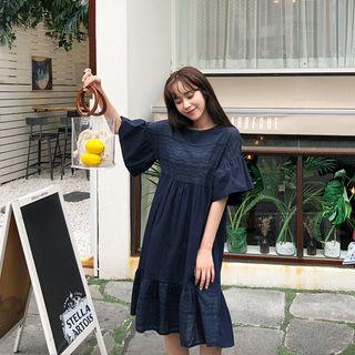 Ruffle-trim Eyelet-lace Dress