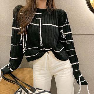 Tassel Long-sleeve Knit Cropped Top