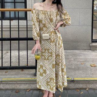 Puff-sleeve Off-shoulder Crop Dress