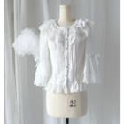 Lace Trim Stand Collar Ruffled Blouse
