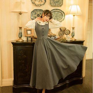 Flower Embroidered Blouse / Midi Jumper Dress / Set