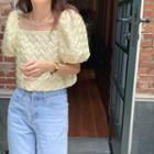 Puff-sleeve Square-neck Blouse Yellow - One Size