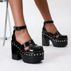 Studded Ankle-strap Platform Chunky-heel Sandals