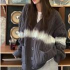 Tie-dye Color Panel V-neck Cardigan