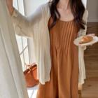 Set : Long-sleeve Cardigan + Spaghetti-strap Dress