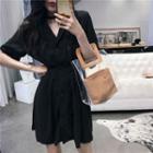 Double Breasted Elbow Sleeve Shirt Dress