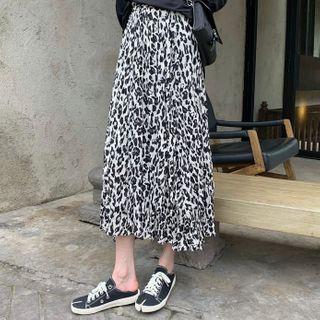 Leopard Midi A-line Skirt Leopard - Black & White - One Size