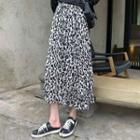 Leopard Midi A-line Skirt Leopard - Black & White - One Size