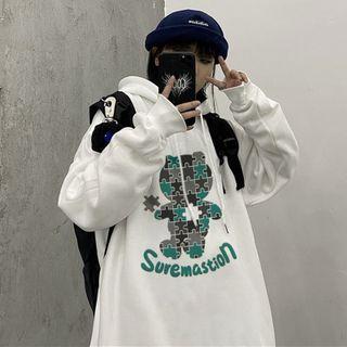 Long Sleeve Puzzle Bear Print Hoodie