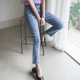 Pintuck-detail Straight-cut Jeans
