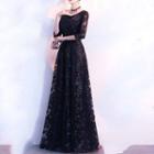 3.4-sleeve Sequined A-line Evening Gown (various Designs)