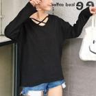 Long-sleeve Loose-fit Lace-up T-shirt