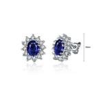 Sparkling Fashion Elegant Noble Romantic Fantasy Blue Flower Cubic Zircon Earrings Silver - One Size