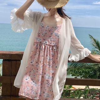 Bell-sleeve Chiffon Light Jacket Light Jacket - White - One Size