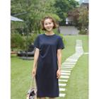 Shirred Detail Midi T-shirt Dress Navy Blue