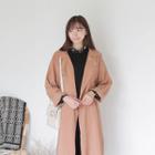 Drawstring-waist Snap-button Trench Coat
