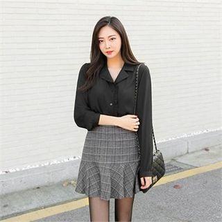 Notched-collar Frill-trim Shirt