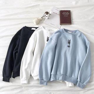 Kitty Embroidered Fleece Long-sleeve Sweatshirt