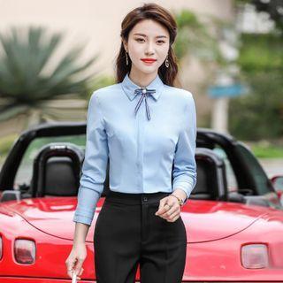 Long-sleeve Shirt With Bowtie / Mini Pencil Skirt / Dress Pants