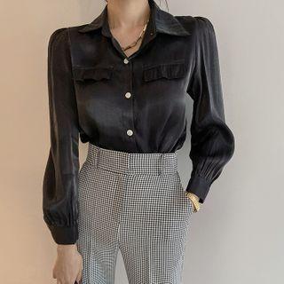 Flap-detail Satin Shirt