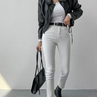 Tie-hem Cropped Faux-leather Jacket