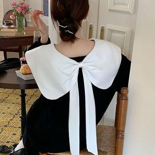 Collar Ribbon Sweatshirt Black - One Size
