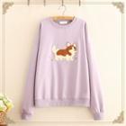 Dog Embroidered Round-neck Pullover