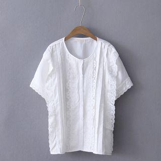 Lace Trim Short-sleeve Blouse White - One Size