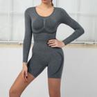 Set: Long-sleeve Padded Sports Top + Biker Shorts