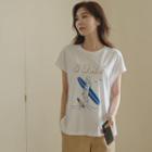 Surf Cap-sleeve Illustrated T-shirt