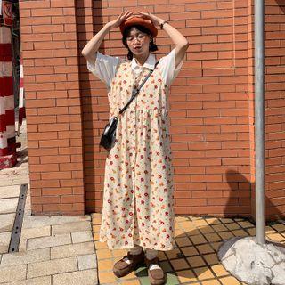 Sleeveless Floral Print Overall Dress + Plain Skirt
