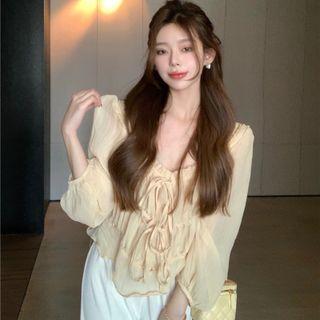 Details Puff-sleeve Loose Light Top / Wide-leg Pants