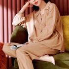 Loungewear Set : Long-sleeve Plain Shirt + Pants